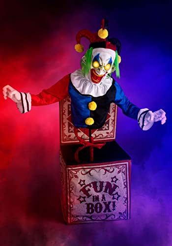 Fun Costumes 4 Foot Scary Jack in the Box Decoration, Animatronic Halloween Decoration with Sound Effects, Haunted House and Halloween Scene