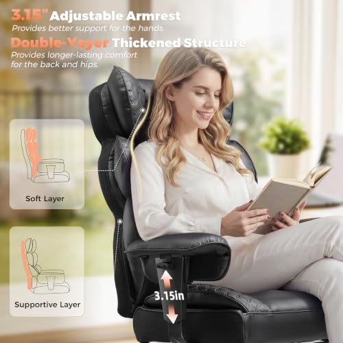 Image of COMHOMA Big and Tall Office Chair with Upgrade Footrest, Heavy Duty Gaming Chair High Back Executive Chair with Spring Lumbar Support for Lower Back Pain Relief, 150Reclining Adjustable Armrests