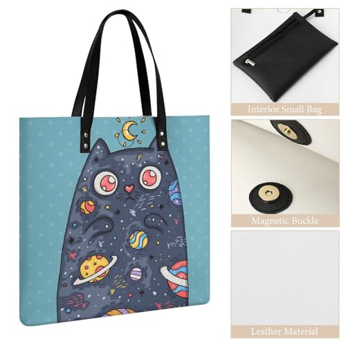 Sac à main chat espace grand shopper en toile résistant