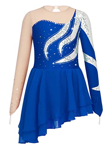 MSemis Vestido de Patinaje Artistico Hielo para Niña Leotardos de Danza Maillot Competición de Gimnasia Rítmica con Pedrería Disfraz de Bailarina 5-16 Años Azul Oscuro 5-6 años