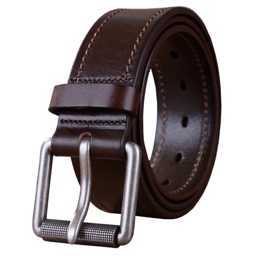 SOMSHU Men's Belt Full Grain Leather 1.6 Inch Width Casual Jeans Belt (Coffee, 44)