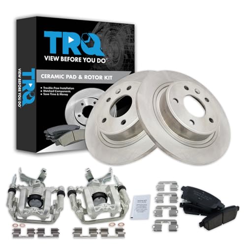 Image of TRQ Rear Brake Pad and Rotor Set Ceramic Solid Rotors Calipers