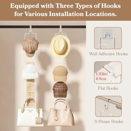 LINFIDITE 18 Pack Over The Door Hat Organizer for baseball caps Cap Halter Tür Hut Racks, Baseball Cap Halterung Schrank hängende Einstellbare Huthalter,für Schals Handtaschen Handtücher Kleidung Weiß