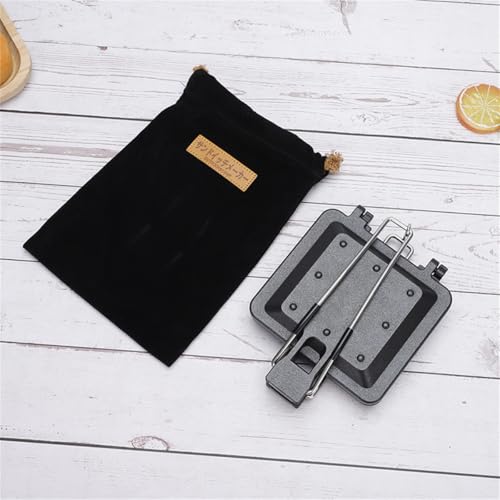 携帯可折りたたみ 多機能ホットサンドメーカー BBQ用 キャストアルミ製 フッ素樹脂コート トーストパン焼き器 コンパクトトースター 粘らない家用电热锅 ギフトボックス付き ベルベット収納袋