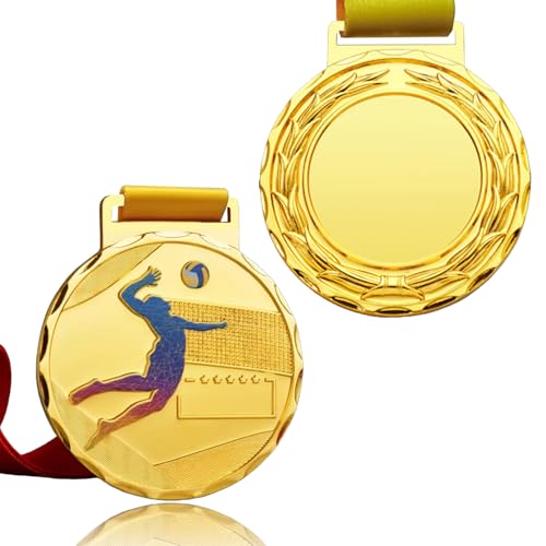 TROMEDENWS 1/6/12 Pcs Gold Silver Bronze Volleyball Medals with Neck Ribbons for Awards 2.75 Inches 1st 2nd 3rd Award Medals for Sports Competitions Olympic Style Volleyball Games (1 Golden)