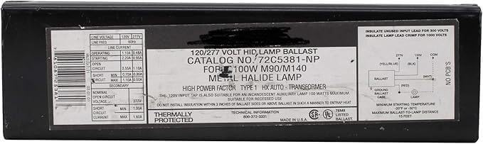 Replacement for Advance 72C5381-NP 72C5381-NP-001 Metal Halide Fcan Ballast for 100W M90/M140 HID F-can Replacement for Universal 11210-239C-TC