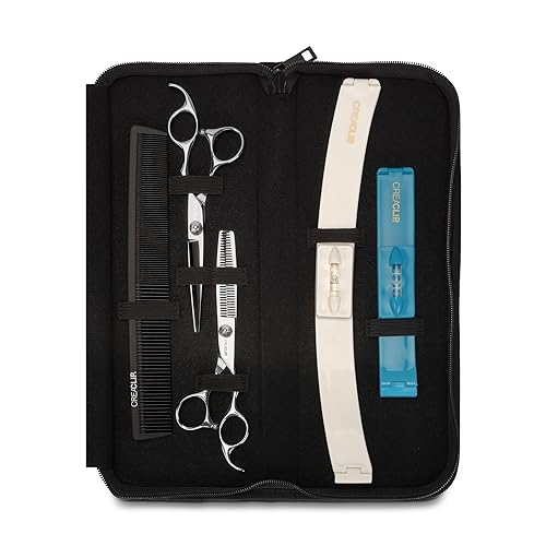 CreaProducts Original CreaClip Case and Hair Scissors Hair Cutting Tool Hair Cutting Shears Thinning Scissors Hair Comb for Layers Bangs Kids Hair Cut Hair Cutting Kit (Set of 5) (CC043)