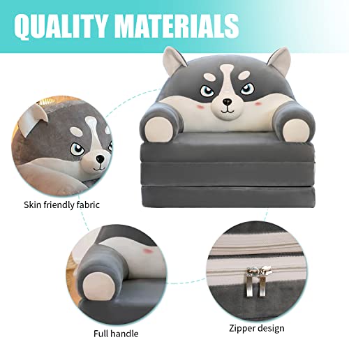 Dofimate 2 In 1 Grey Kids Toddler Couch Fold Out, Plush Kids Chair Personalized Baby Couch Flip Open For Boys Mini Couch Baby Sofa Bed Chair For Toddlers 0-3 #TOP4