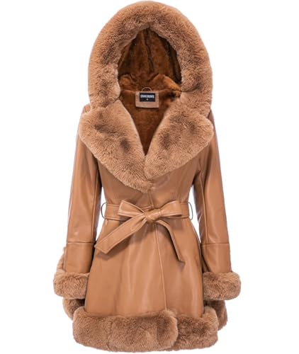 GRAN ORIENTE Women's Faux Leather Jacket with Faux Fur Collar