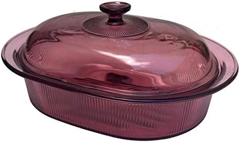 Corning Vision Visions 4 L (4 Qt.) Cranberry Covered Oval Roaster Casserole with Lid