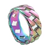 BCughia Anillos de compromiso de acero inoxidable para hombre, anillo de acero inoxidable de 9 mm, anillo de cadena hueca, anillos de boda, regalo de joyería para hombres, 5, Acero inoxidable, Sin