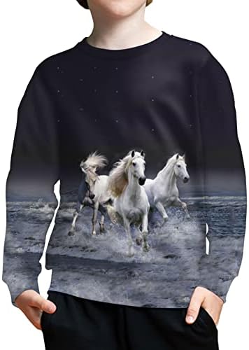 ZPINXIGN Boys Crewneck Sweatshirt Horse Graphic Long Sleeve Shirts Active Tops Teens Kids Fall Clothes Outfits Girls Cricket Clothing Youth Sweater Jumper Sudaderas Para NiñOs