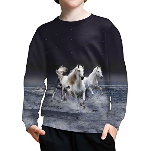 Zpinxign Boys Crewneck Sweatshirt Horse Graphic Long Sleeve Shirts Active Tops Teens Kids Fall Clothes Outfits Girls Cricket Clothing Youth Sweater Jumper Sudaderas Para Niños #TOP26