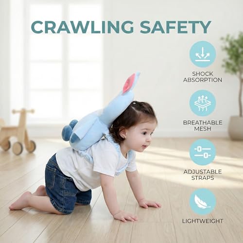 Image of Baby Head Protection Backpack - Soft Lightweight Fall Cushion for Toddlers During Crawling & Walking, Helps Ease Impact from Backward Tumbles(Donkey)