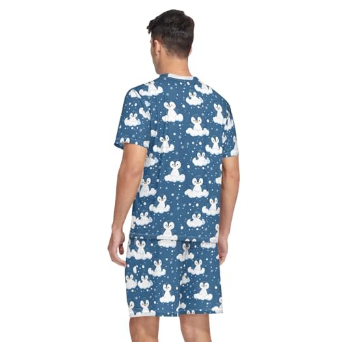 Cute Penguin Men’s Pajama Sets Short Sleeve Lounge Wear with Elastic Waistband and Drawstring2