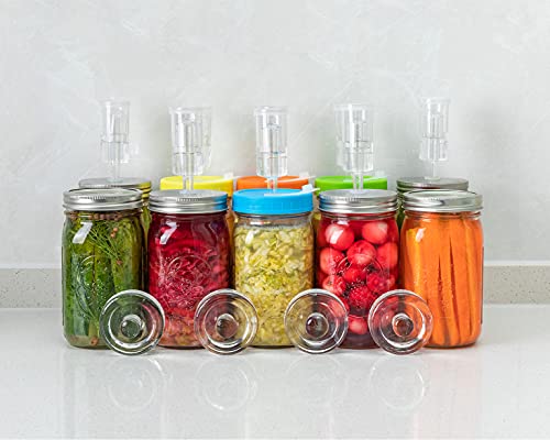 JILLMO 4 Pack Fermentation Kit for Wide Mouth Mason Jars, Stainless Steel Fermentation Lids with Glass Weights and Airlocks, Easy Fermenting Set for Pickling, Canning and Sauce (No Jars)