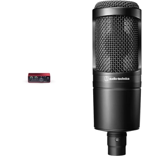 Focusrite Scarlett Solo 4.ª gen. interfaz de audio USB para guitarristas & Audio-Technica AT2020 Micrófono de condensador cardioide (conexión XLR) para voz en off, podcasting