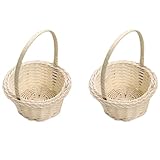 2個 フラワーバスケット カゴ 雑貨 ピクニック 取っ手付き籐かご 結婚式用フラワー ガール バスケット 写真の小道具 籐製 容器 花 果物 化粧品 宝石 スナックの小さな収納バッグ 自然風 結婚式 室内 庭の装飾用 撮影小物