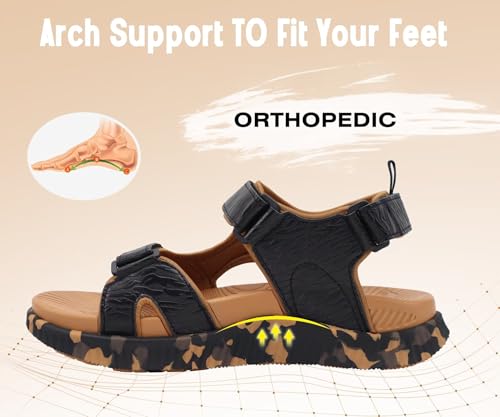 Image of KuaiLu Mens Hiking Sandals with Orthopedic Arch Support Footbed | Sport Recovery Athletic Walking Sandals For Man Outdoor Summer Casual Thick Cushion Beach Water Fisherman Sandal Size 7-15