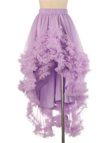 Women Mesh Irregular Cake Skirt High Elastic Waist Tulle Midi Skirts Fluffy Evening High Low Skirts2