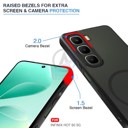 Image of AESTMO Infinix Hot 60 5G Back Cover | 360 Protection | Matte Frosted Hard Back Translucent | Compatible with MagSafe Accessories for Infinix Hot 60 5G (MagSafe Matte Hard Black Bumber)