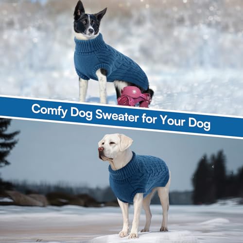 Queenmore Dackel Hundepullover, Gestrickter Rollkragen Hundepulli für Rüden & Hündinnen, für Jack Russell, Bulldog Corgi, Franz. Bulldogge, Mops (Blau, M)