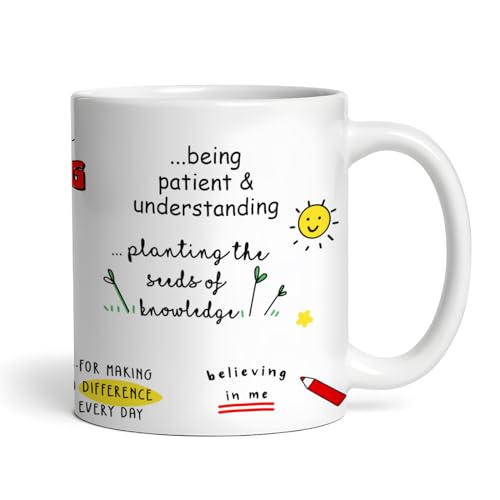 Image of DAYS Thank You Teacher Personalized Mug Custom Teacher's Name Best Teacher Gift, Teacher on Birthday Helping Me to Grow Ceramic Mug 11oz (Pack of 4)