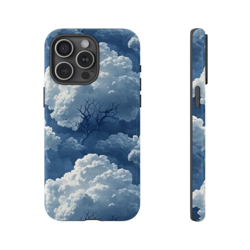 Coque bleu iPhone 15 Pro Max rigide brillante au décor arbre céleste 3D