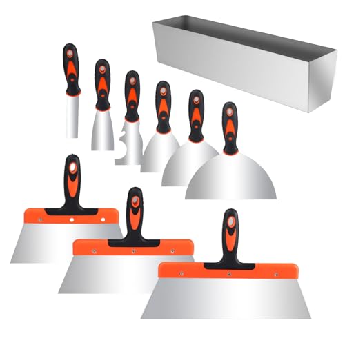 Set Spatule Acier, 9 Pièces Couteau à Enduire Spatules en Acier Inoxydable Couteaux à Mastic Multifonctions spatule mastic et un Bac Enduit Pour Masticage, Enlever Papier Peint
