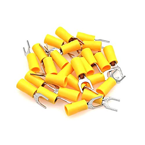 Davitu Terminals - 1000pcs Spade Insulated Furcate crimp terminals electrical wire connector SV1.25-3~SV2-5 lug terminal cable ferrules 22-10AWG - (Color: yellow, Pins: SV2-3)