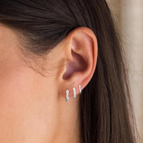 ASCOMY Gold Earrings for Women Dainty Hoop Earrings Set 14K Gold/Silver Plated 3 Pairs Huggie Hoops Cubic Zirconia Earring CZ Stud Chunky Open Hoop Earring Trendy Jewelry Gifts for Women4