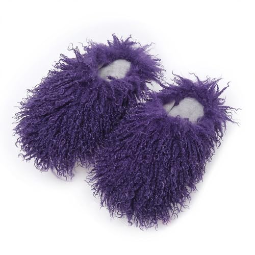 QINGCOMFACAI Women's Fluffy Faux Fur Slippers Comfy Fuzzy Non-Slip Warm Home Flat Slippers Bedroom Indoor Outdoor House Slippers
