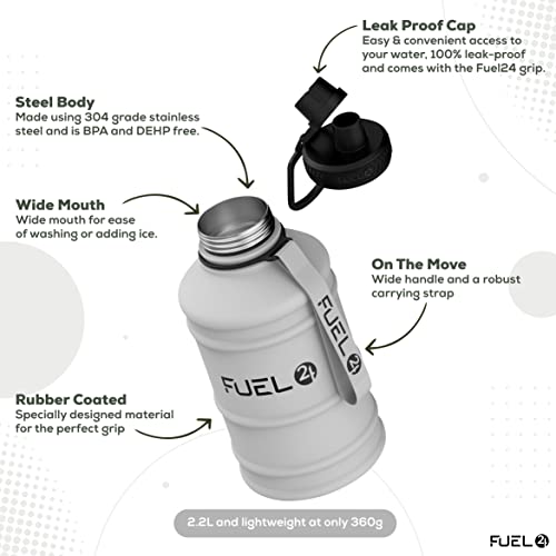 Image of Fuel24 1.3L /2.2L Water Bottle Metal - STRONG, Drop & Leakproof BPA free 1L 2L Stainless Steel (2 Litre) - Large Gym Bottles for Men, Sports Water Bottle, Travel, Hiking Water Bottle