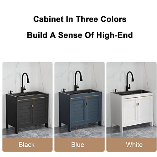 Kitchen Sinks，Freestanding Stainless Steel Sink，Black Commercial Restaurant Sink，Set W/Faucet Utility Washing Hand Basin For Indoor Outdoor，For Garage Kitchen Laundry/Utility Room (Color : White, S