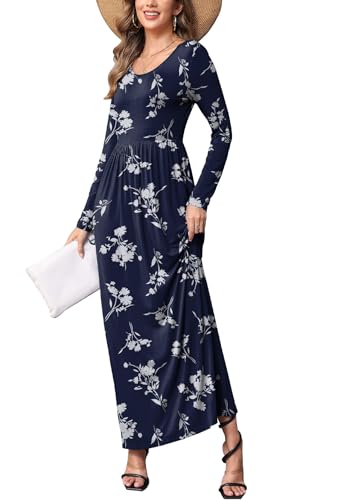 Image of EUOVMY Women's Long Sleeve Loose Maxi Dresses Casual Long Dresses with Pockets