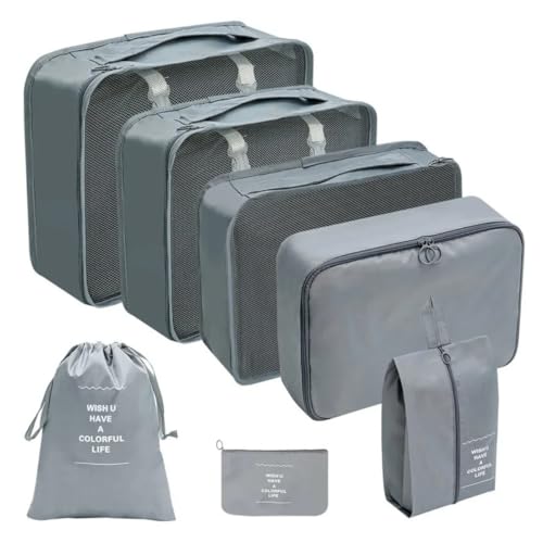 Kit Organizador de Malas Para Viagem Conjunto Organizador de Bagagem 7 Peças Bolsa Organizadora Para Roupas Acessórios Sapato Estojo de Maquiagem Cosméticos (Cinza)