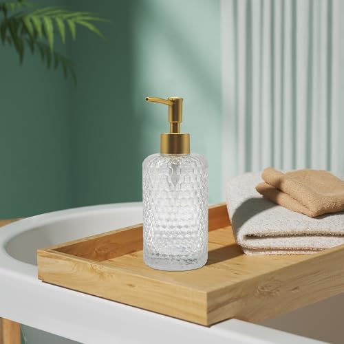 Image of Glass Hand Soap Dispenser Bathroom, Refillable Liquid 12.7oz Soap Dispenser with Rust-Proof Plastic Pump for Kitchen