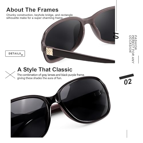 Image of SIPHEW Polarized Sunglasses for Women | Vintage Square Sunglasses w UV400 Protection | Womens Wraparound Shade