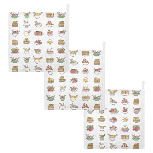 Image of vvfelixl Asian Food Icons Baby Burp Cloths Baby Muslin Washcloths for Boys Girls Cotton Babys Face Towel for Newborn Soft 11.8 X 11.8 in, 5 Pack