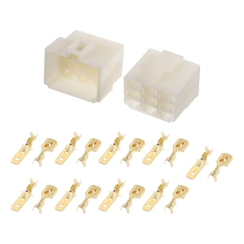 A ABSOPRO 9 Pin Car Electrical Wire Connector Plug Kits Waterproof 6.3 Series Male Female Cable Terminal Housing Plastic Copper Beige