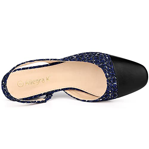 Allegra K Slingback Cap Toe Christmas Plaid Chunky Heel Navy Blue Pumps For Women 9 M Us #TOP5