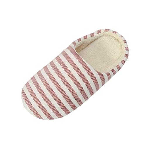 Dasongff Zapatillas de estar por casa de espuma viscoelástica, unisex, para invierno, cálidas, para hombre, cómodas y suaves, a rayas, de felpa, antideslizantes, ligeras, para interior y exterior