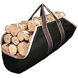 Amagabeli Waxed Canvas Firewood Carrier Firewood Bag Heavy Duty Large Fireplace Carrier Logs Tote Fire Wood Carring Bag with Handles Wood Sling Log Holder Cabin Stove Accessories