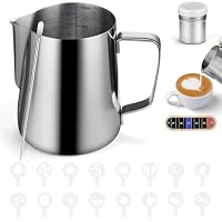 HOTUT Milchkännchen 600ml, Milchkanne Edelstahl 304, milchschaumkännchen mit Messung Mark und Latte Art Pen, Milch Pitcher Aufschäumer Kaffeetasse für Cappuccino, Espresso – Ansicht 1