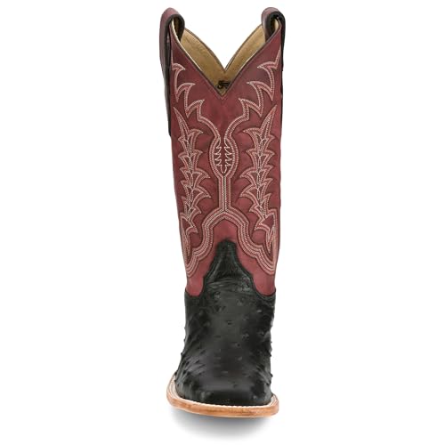 Justin Boot Company Men`s Chisolm Black Full Quill Ostrich 13in Salsa Red Cowhide Top4