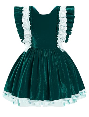 IMEKIS Newborn Baby Girl Velvet Christmas Outfit Ruffle Sleeve Romper Tulle Dress Fall Wedding Birthday Party Clothes - Main Image