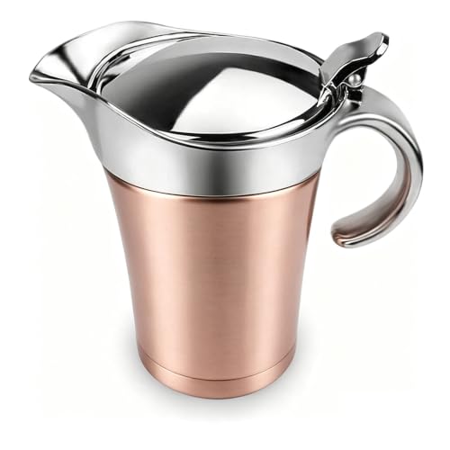 Produktfoto von Edelstahl Sauciere 450ml, Doppelt Isoliert mit Klappdeckel Soßenkanne