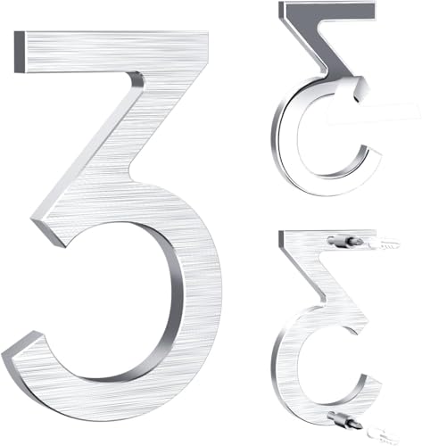 Yafimea numero civico esterno argento 12,5 cm – In alluminio massiccio con superficie spazzolata, adesivo o con viti, impermeabile – Per porta, muro, cancello, recinzione (3)