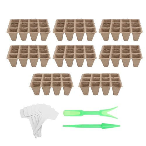 FAVOMOTO Biodegradable Plant Germination Nursery Pots 16pcs 12-Cell Paper Pulp Seedling Starter Trays for Gardening and Planting Indoors and Outdoors
