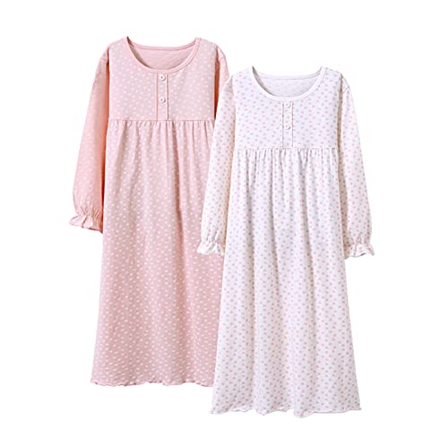 BANGSAUR Girls' Dress Set Cotton Sleepshirts, Heart Print Princess Daily Dress, 2-Pack Casual Dress Girl 3-12 Years
